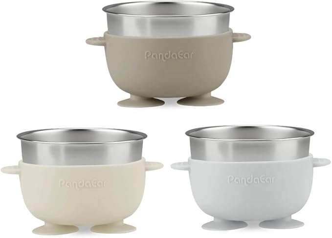 PandaEar 3 Pack Stainless Steel Suction Baby Bowls & 3 Baby Feeding Spoons | - Image 5