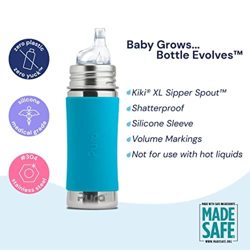 Pura Kiki 9oz/260ml Stainless Steel Insulated Sippy Bottle w/Sleeve, - Image 3