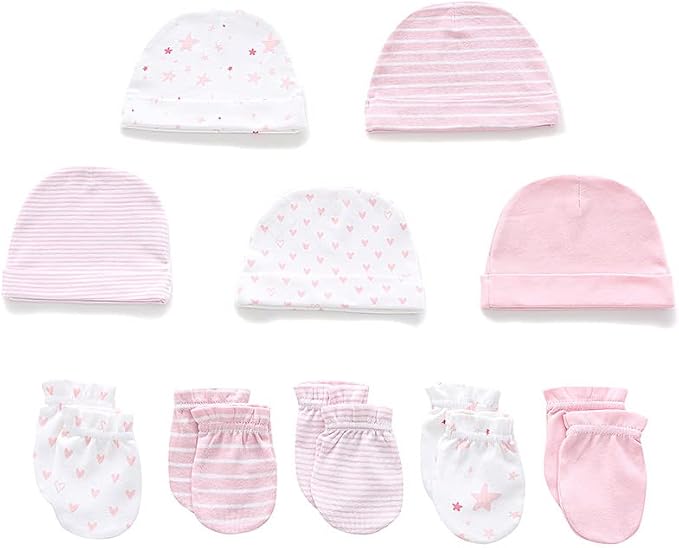Newborn Baby Boy Girl Caps Mittens Socks Set Cotton Baby Essentials Accessories - Image 2