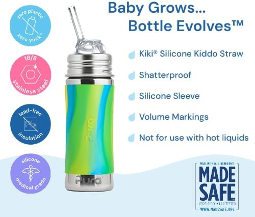 Pura Kiki 11oz/325ml Stainless Steel Straw Bottle w/Sleeve, 100% Plastic-Free - Image 3