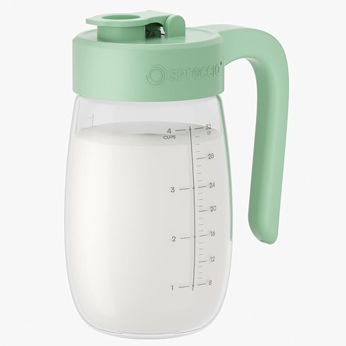 Breast Milk Pitcher Glass Resistant to Heat and Cold, 32 oz Leak-Proof Formula by spreccio