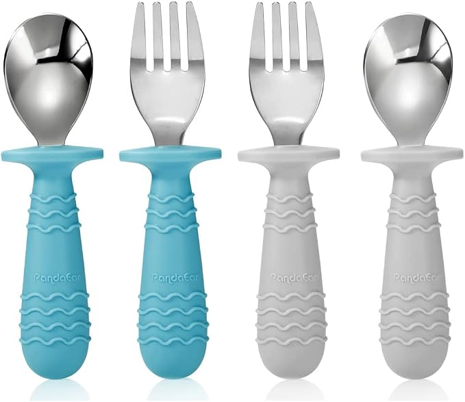 PandaEar 4 Set Baby Toddler Silicone Stainless Steel Utensils Silverware Spoon by PandaEar