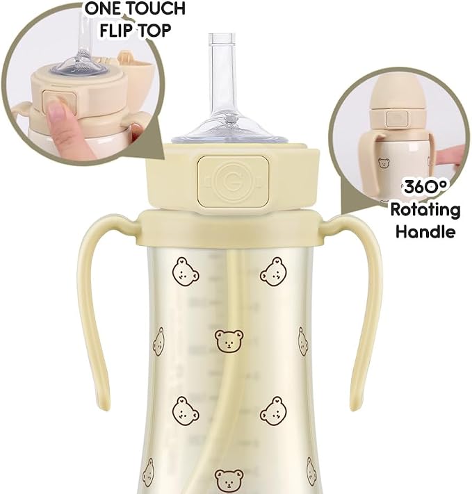GROSMIMI Flip Top Spill Proof Sippy Cup, BPA Free, 10 oz, Stage 2 Straw - Image 5