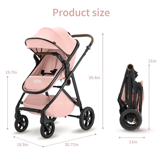 2 in 1 Baby Stroller, High Landscape Infant Stroller Pram Foldable Pushchair - Image 7