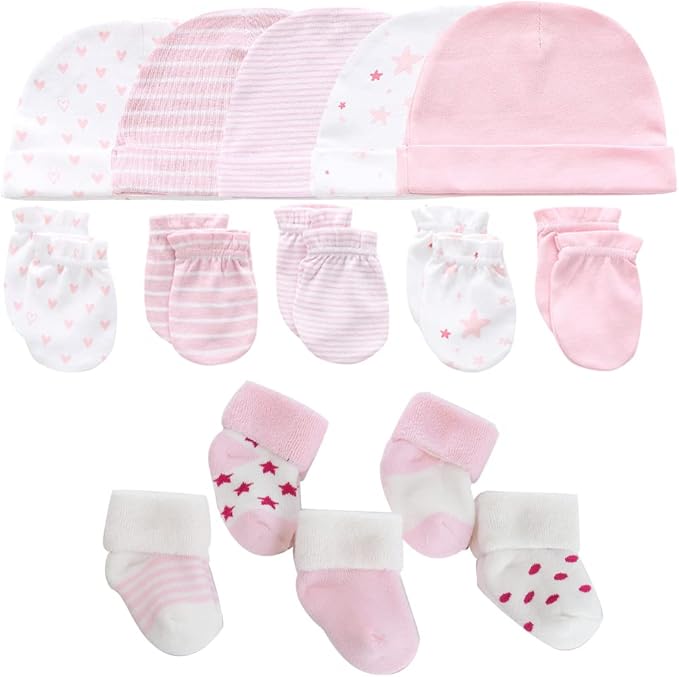 Newborn Baby Boy Girl Caps Mittens Socks Set Cotton Baby Essentials Accessories by MAMIMAKA