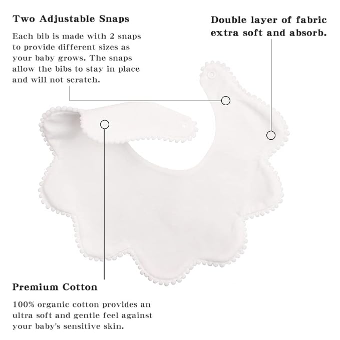 JANGANNSA 3 PCS White Flower Baby Bibs Infant Burp Clothes - Image 4