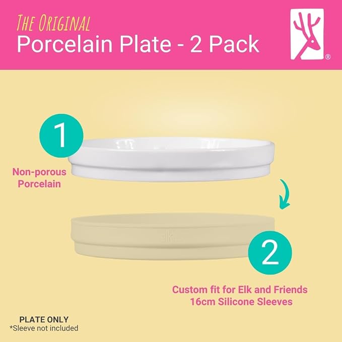 Elk and Friends Kids 6.7” Porcelain White Plates | Divided Plates | Suitable - Image 2