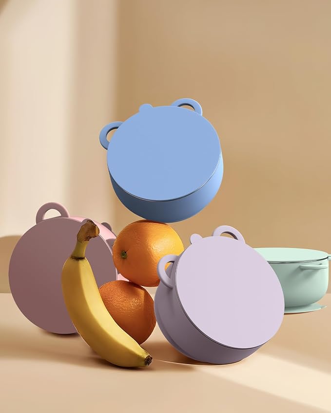 Baby Suction Bowls with Lids 4-Pack, 2-in-1 Stainless Steel 304 Toddler Bowl & - Image 5