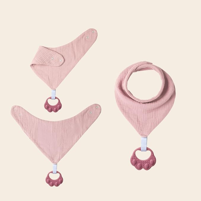 Baby Teething Bibs 6-Pack with Attachable Teether - Image 7