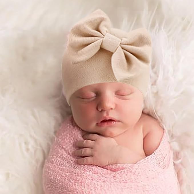 BQUBO Newborn Baby Girls Hats Mittens Set Hospital Hat Beanie Infant Bow Hats - Image 3