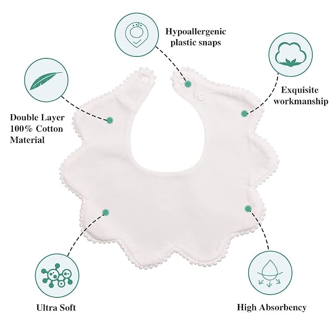 JANGANNSA 3 PCS White Flower Baby Bibs Infant Burp Clothes - Image 3