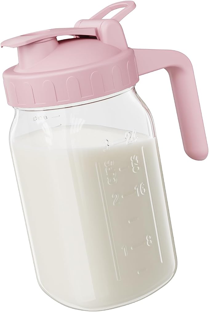 Breast Milk Pitcher Jug - 32 oz Glass Mason Jar Airtight Pitcher by KOIKEY