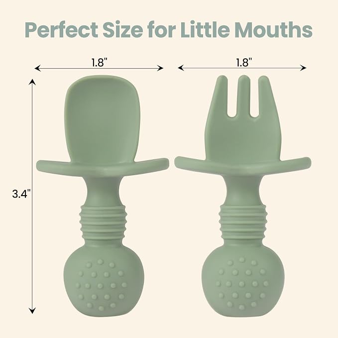 2 Pack Baby Plates with Suction, 2 Pack Silicone Forks and Spoons Set, Baby Led - Image 3