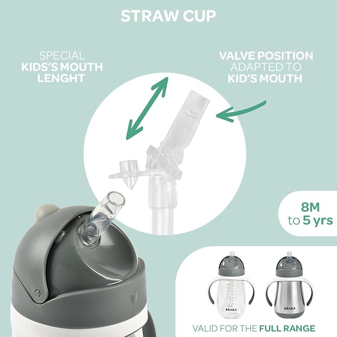 BEABA Stainless Steel Straw Sippy Cup, Insulated Toddler Cups Spill Proof - Image 5