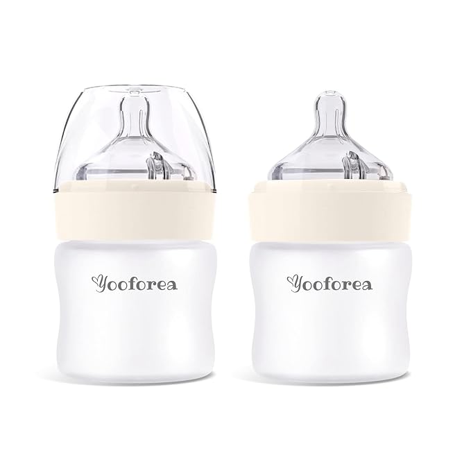 Yooforea Silicone Coated Glass Baby Bottle, 0M+ Slow Flow Nipple I Anti-Colic by Yooforea
