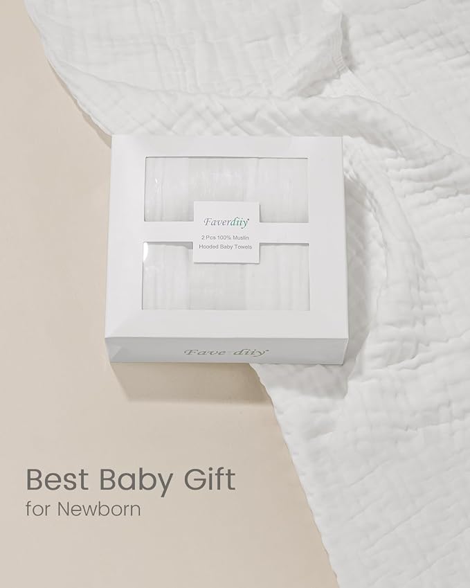 Newborn Hooded Baby Towels, 35x35 Inch 2 Pack 100% Muslin Cotton Baby Bath Towel - Image 6