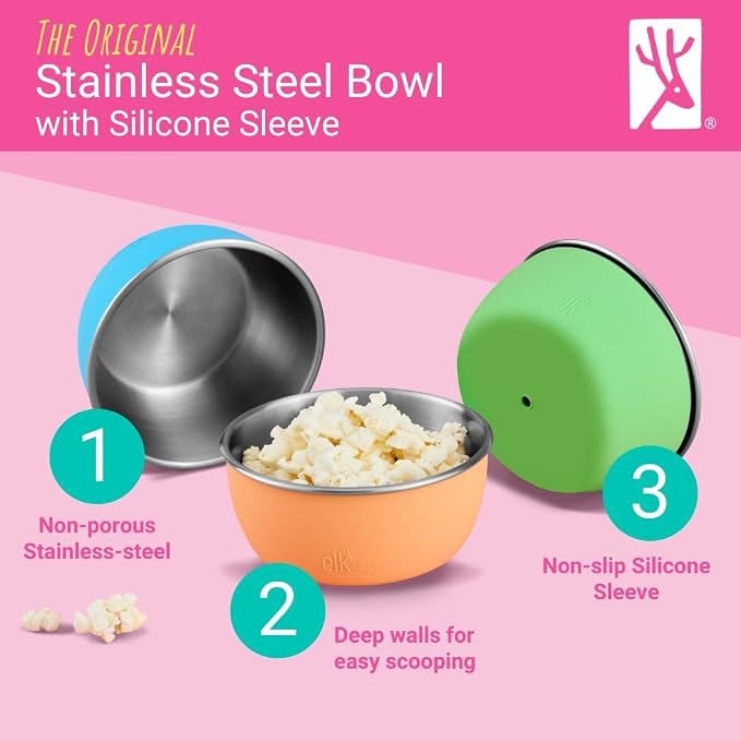 Elk and Friends Stainless Steel Bowls + Silicone Sleeve and Storage Lid | Baby - Image 3