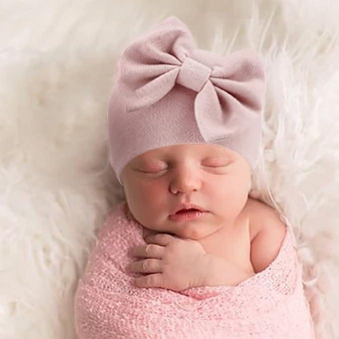 BQUBO Newborn Baby Girls Hats Mittens Set Hospital Hat Beanie Infant Bow Hats - Image 3