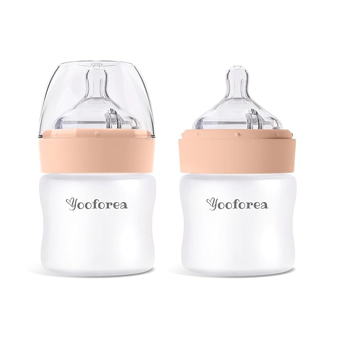 Yooforea Silicone Coated Glass Baby Bottle, 0M+ Slow Flow Nipple I Anti-Colic by Yooforea