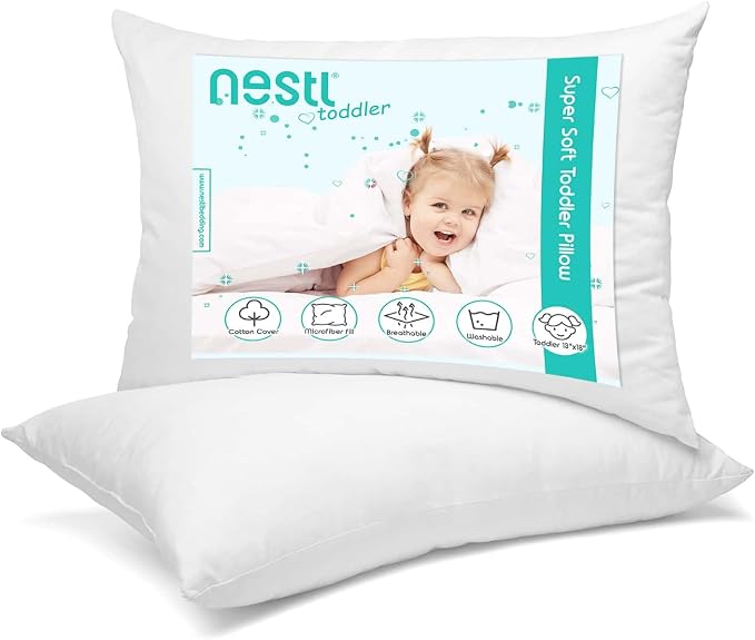Nestl 2 Pack Toddler Pillow for Sleeping 13 x 18, Small Kids Pillow for Travel by Nestl