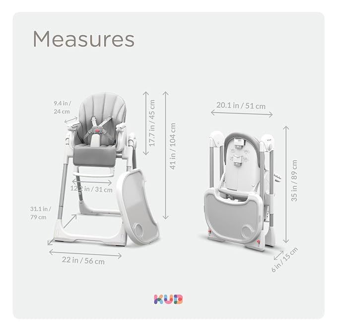 KÜB 3-in-1 Foldable Baby High Chair, 7 Height & 4 Recline Adjustable Seat & Tray - Image 8