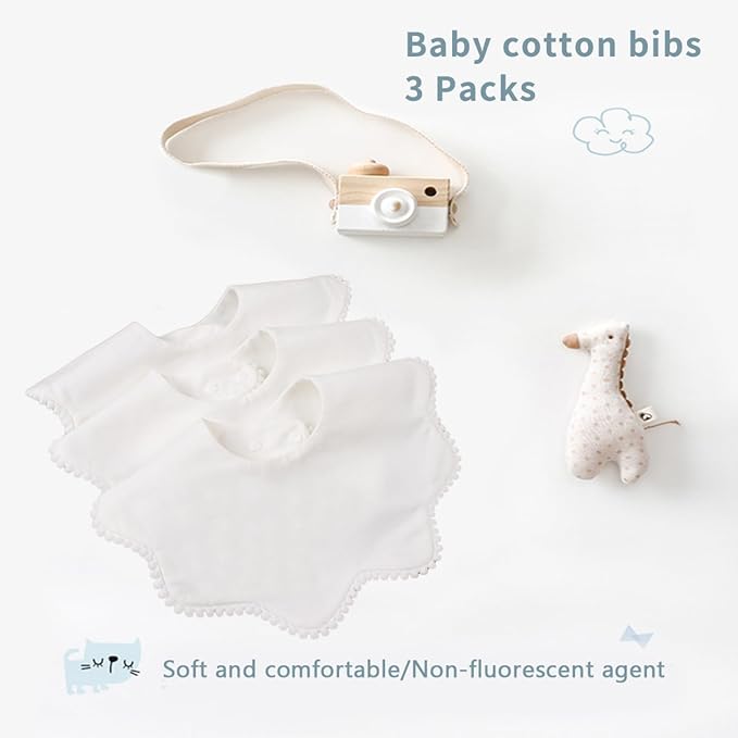 Bamery Baby Bandana Bibs White Cotton Drool Bibs - Image 2