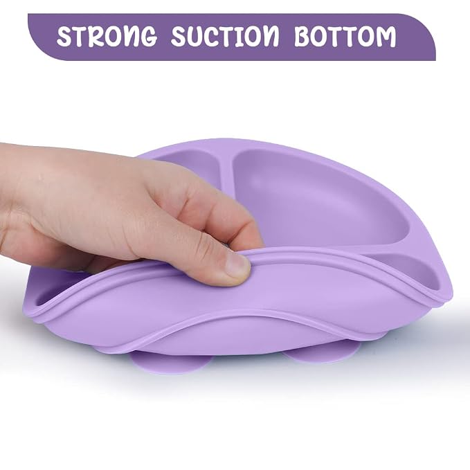 Vicloon Suction Plates, 100% Food Grade Silicone BPA Free Baby Plates, Divided - Image 3