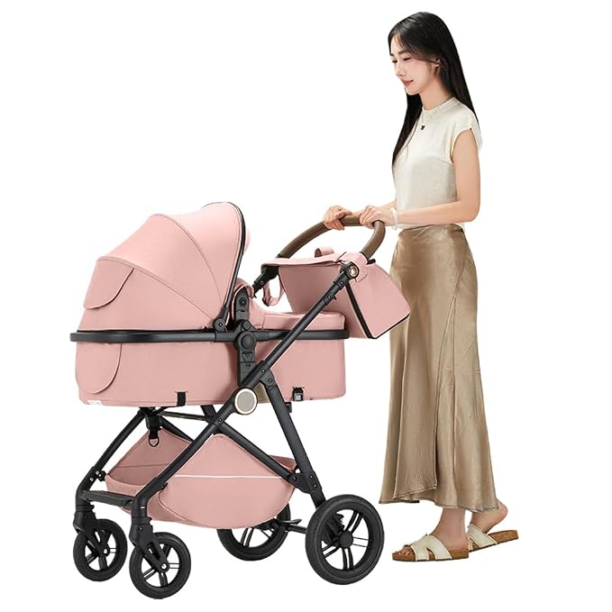 2 in 1 Baby Stroller, High Landscape Infant Stroller Pram Foldable Pushchair - Image 5