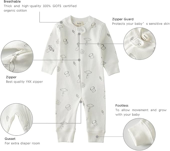Owlivia Organic Cotton Baby Boy Girl Zip up Sleep 'N Play Pjs, Long Sleeve - Image 4