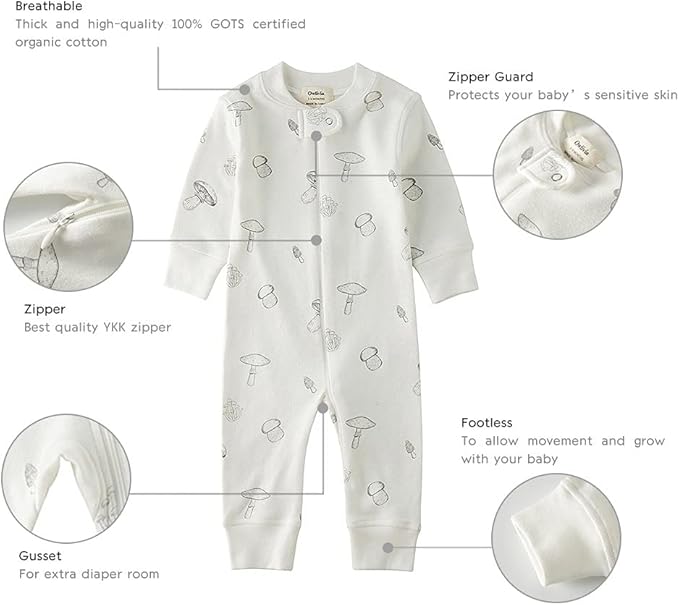 Owlivia Organic Cotton Baby Boy Girl Zip up Sleep 'N Play Pjs, Long Sleeve - Image 4