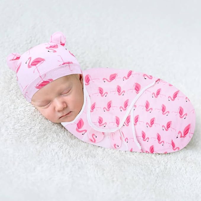 Cinaci 2 Pieces Adjustable Soft Cotton Baby Swaddle Sleep Sacks Hats Newborn - Image 5