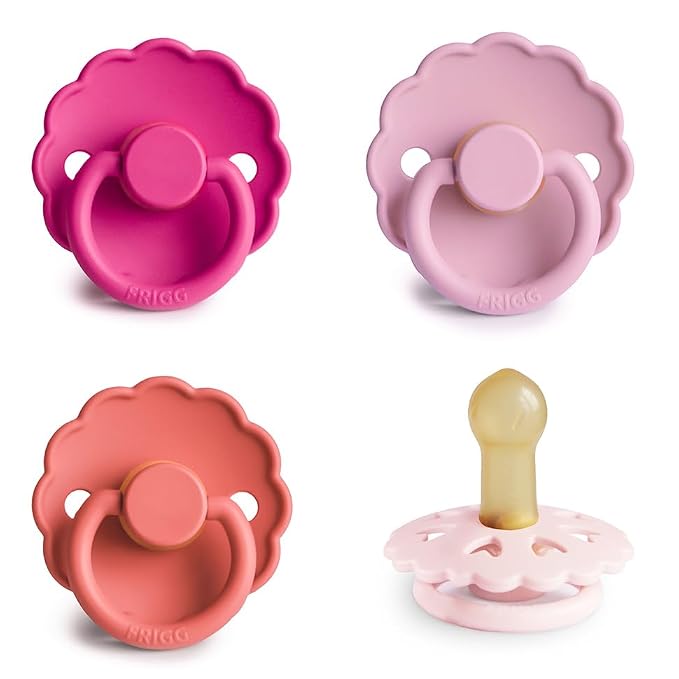 FRIGG Natural Rubber Baby Pacifier 4-Pack Rosy Romance | Made in Denmark | by mushie