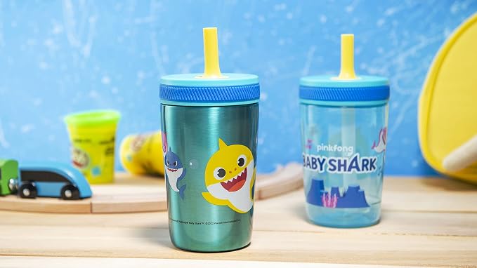 Zak Designs Baby Shark Kelso Tumbler Set, Leak-Proof Screw-On Lid - Image 11