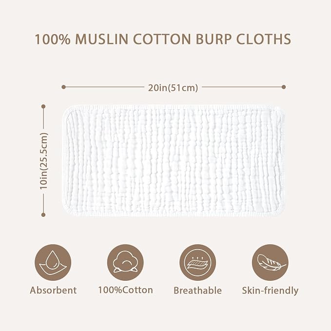 Yoofoss Muslin Burp Cloths for Baby 10 Pack 100% Organic Cotton Baby Washcloths - Image 4