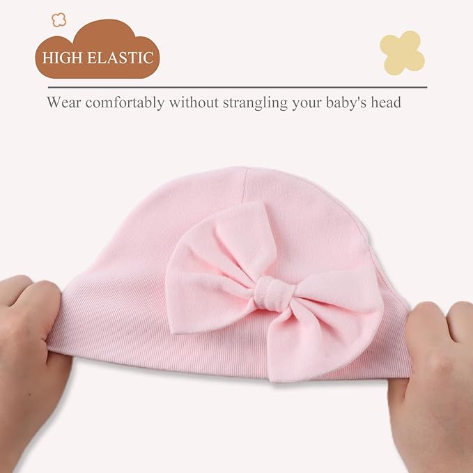 Bamery Newborn Baby Girl Hat Cotton Baby Bow Beanie Preemie Hats Spring Infant - Image 3