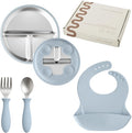 Stainless Steel Toddler Feeding Set 4 Pieces – Suction Plate, Silicone Bib by TotsGround