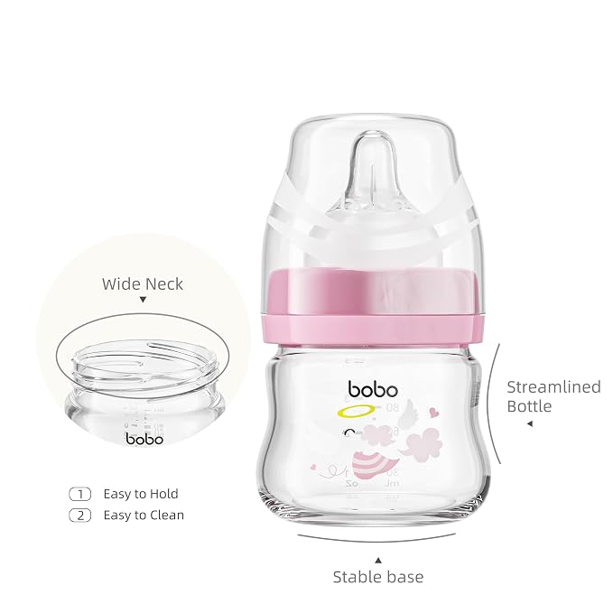 YOHKOH Glass Baby Bottles with Slow Flow Nipple, Newborn Anti-Colic Baby Bottles - Image 3