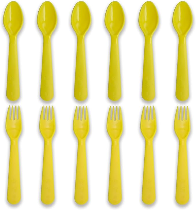 12 Pcs Kids Spoons and Forks Toddler Utensils Plastics Reusable Silverware Baby by Muulaii
