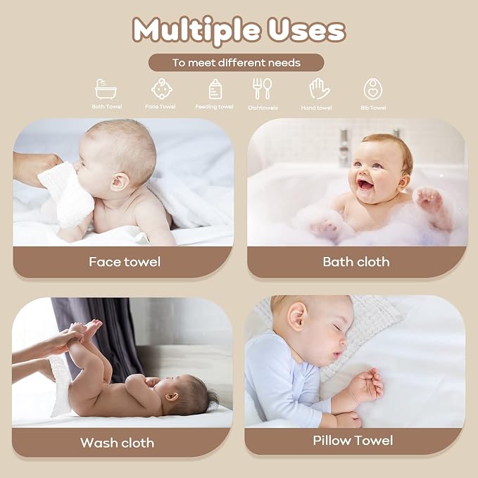 Yoofoss Muslin Baby Washcloths 100% Organic Cotton Face Towels 10 Pack Wash - Image 6