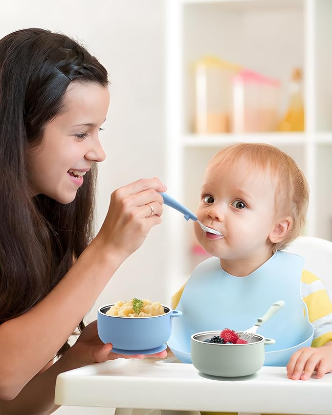 Toddler Feeding Suction Bowls and Utensils Set, 2-in-1 Stainless Steel 304 Kids - Image 8