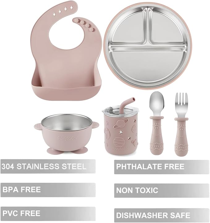 PandaEar 6-in-1 Stainless Steel Baby Feeding Set | Divided Suction Plate - Image 3
