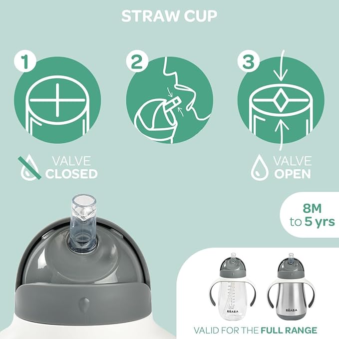 Beaba Stainless Steel Straw Sippy Cup, Insulated Toddler Cups Spill Proof - Image 5