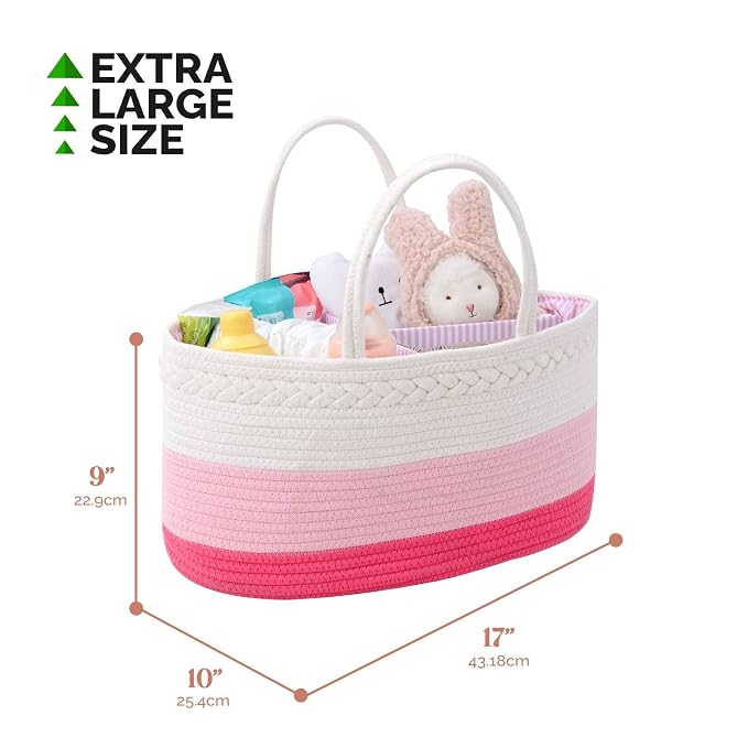 Baby Diaper Caddy Organizer, Extra Large Cotton Rope Nursery Diaper Basket - Image 2