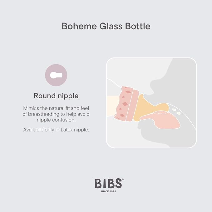 BIBS Boheme Baby Glass Bottle 8 oz /240 ml. Anti-Colic. Round Natural Rubber - Image 4