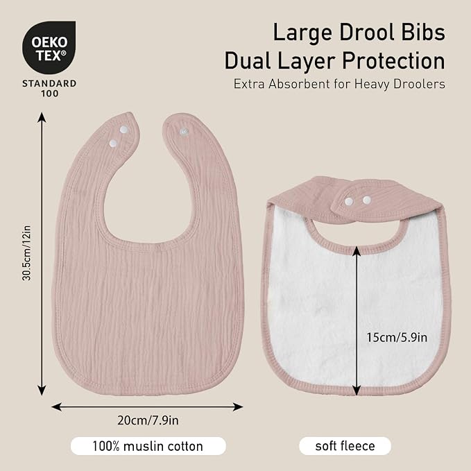 GLLQUEN BABY Muslin Drool Bibs for Boys Girls 6 Pack, Adjustable Baby Bibs for - Image 4