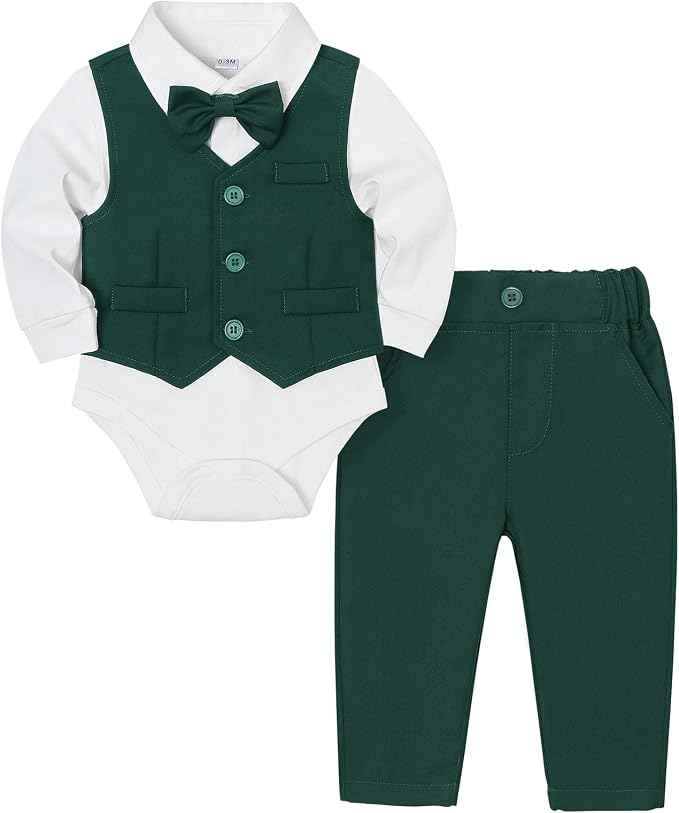 Baby Boy Clothes Suits Infant Gentleman Wedding Outfit Formal Dress Shirt Vest by Juivesia