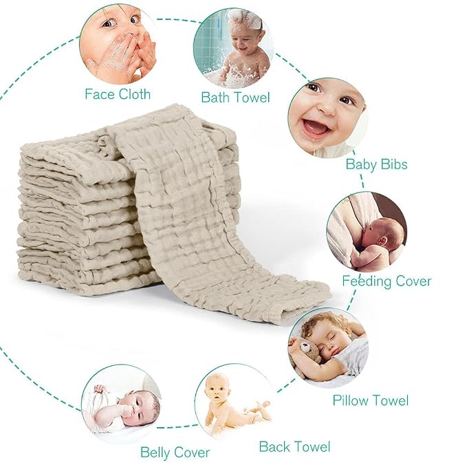 Yoofoss Muslin Burp Cloths for Baby 10 Pack 100% Organic Cotton Baby Washcloths - Image 5