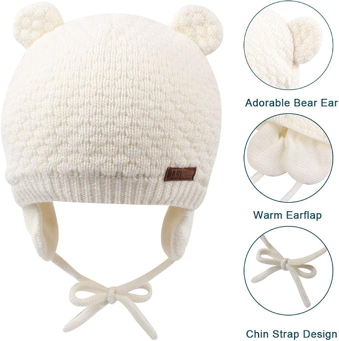 XIAOHAWANG Baby Hat Cute Bear Toddler Earflap Beanie Warm - Image 4