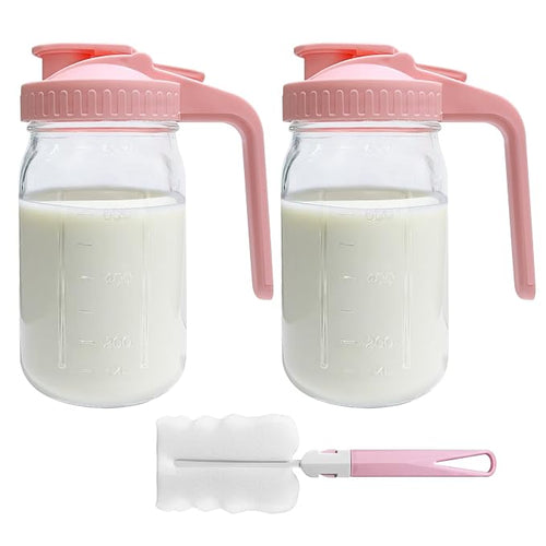2 PACK Breast Milk Pitcher 32OZ Glass Breastmilk Pitcher by Riznpo