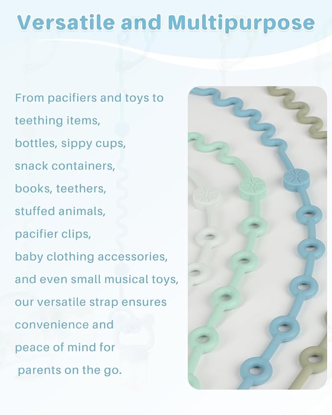 Toy Straps for Stroller, Silicone Baby Tether Pacifier Clip, No Throw Travel - Image 5